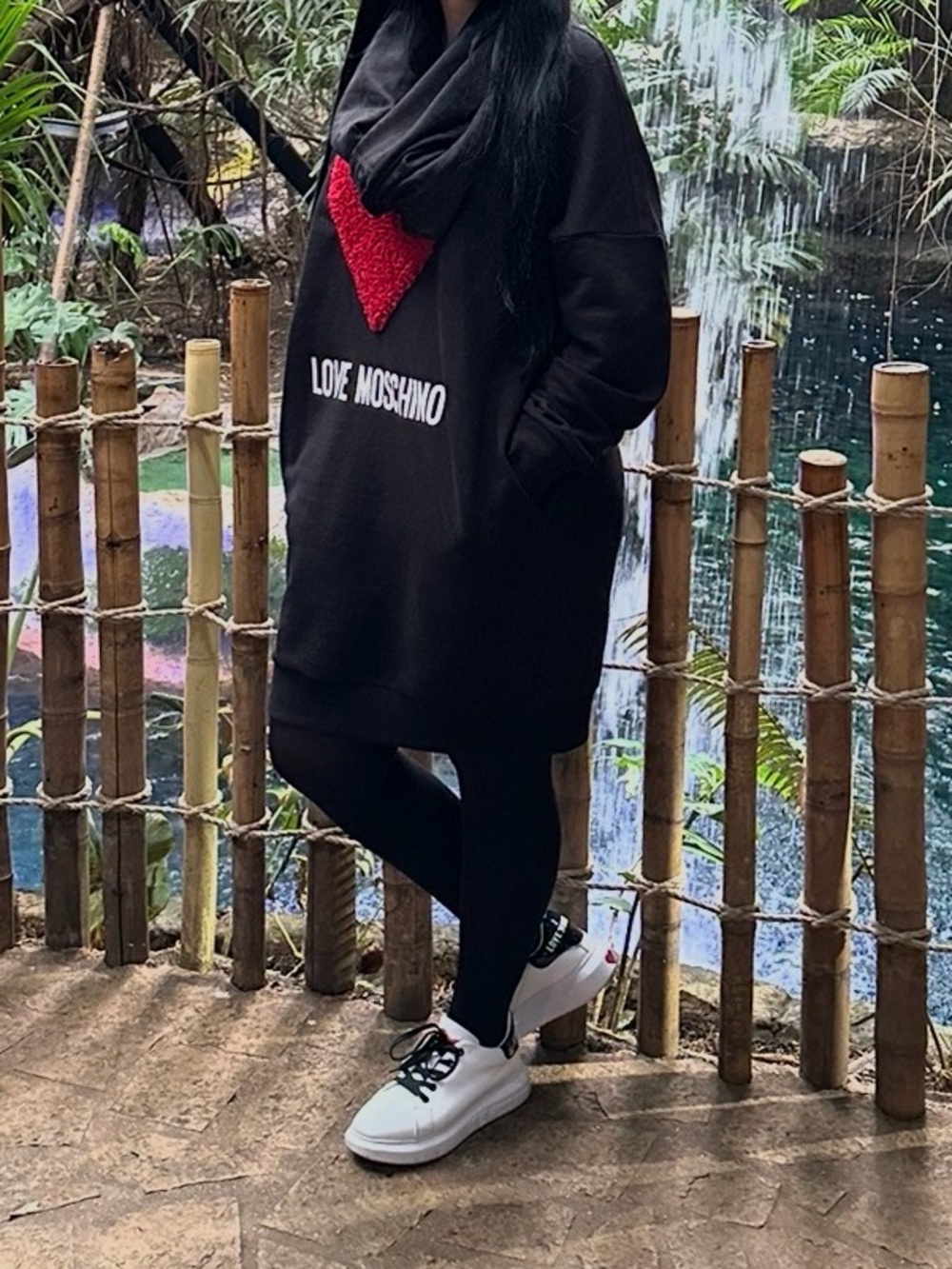 Love Moschino Black Sweatshirt Dress with Red Heart